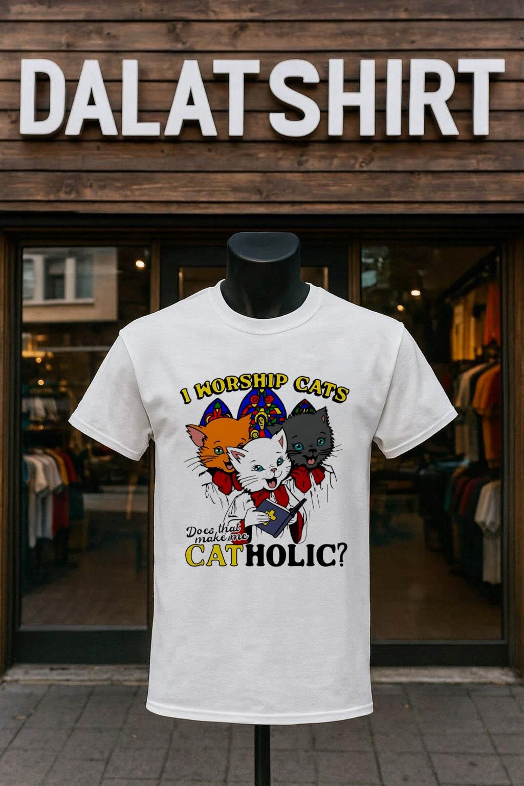 I Worship Cats Does That Make Me Catholic Religious Kittens shirt