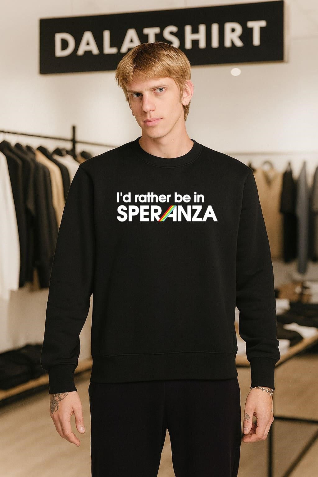 I’d Rather Be In Speranza Text with Retro Rainbow Stripes shirt