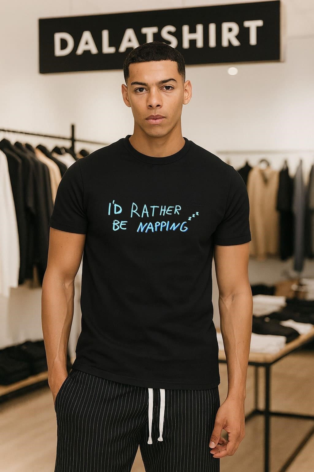 I’d Rather Be Napping Blue Hand Drawn Sleepy Text shirt