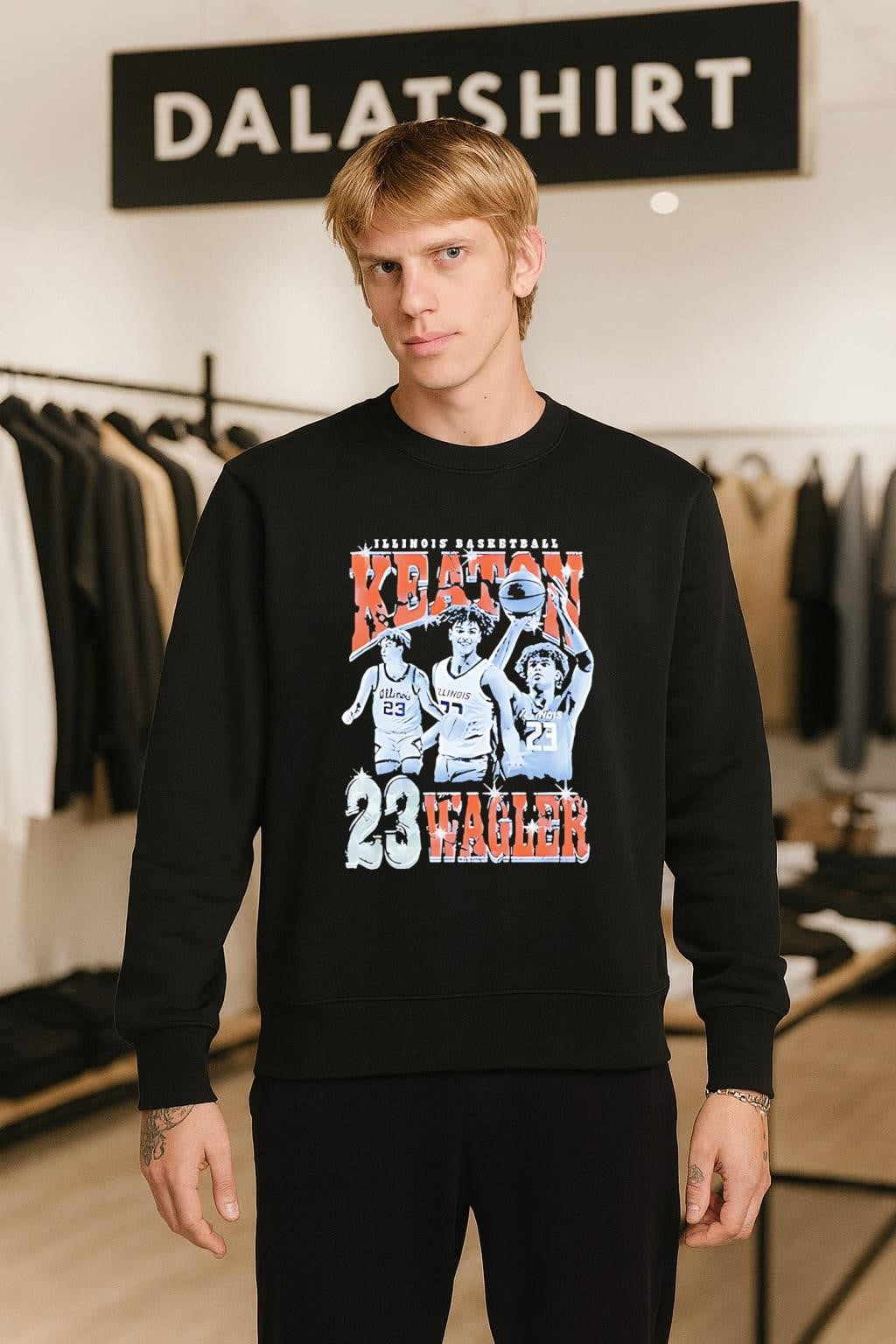 Illinois Basketball Keaton Wagler Number 23 Action Pose shirt
