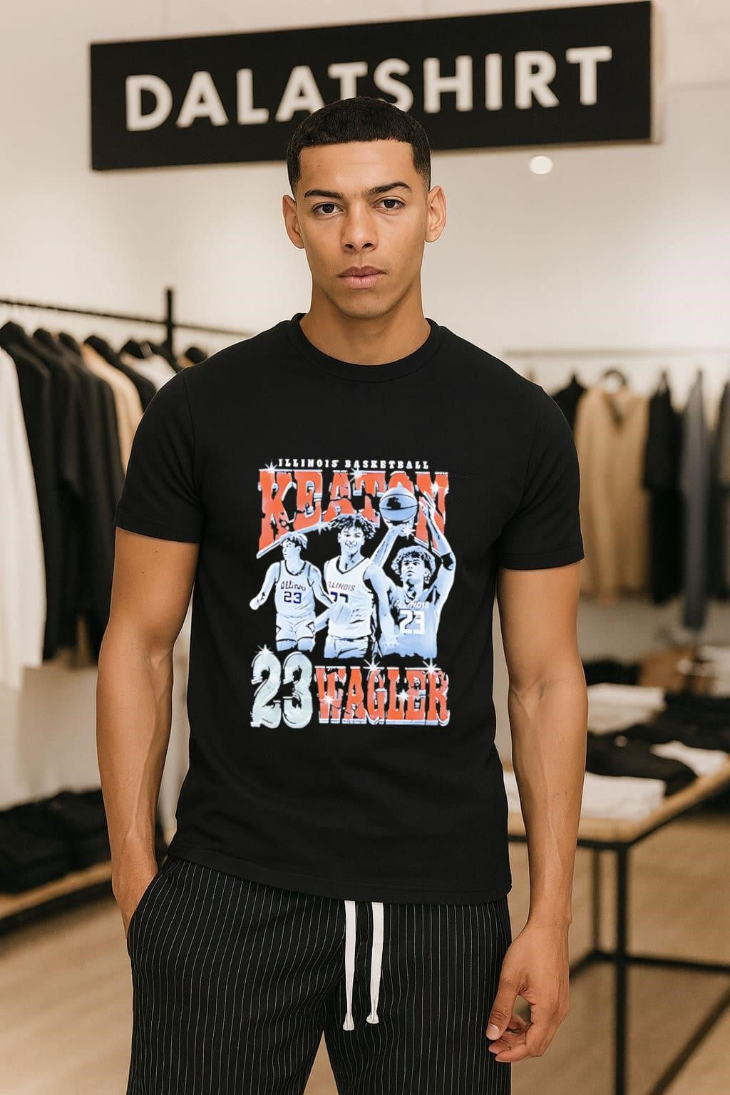 Illinois Basketball Keaton Wagler Number 23 Action Pose shirt