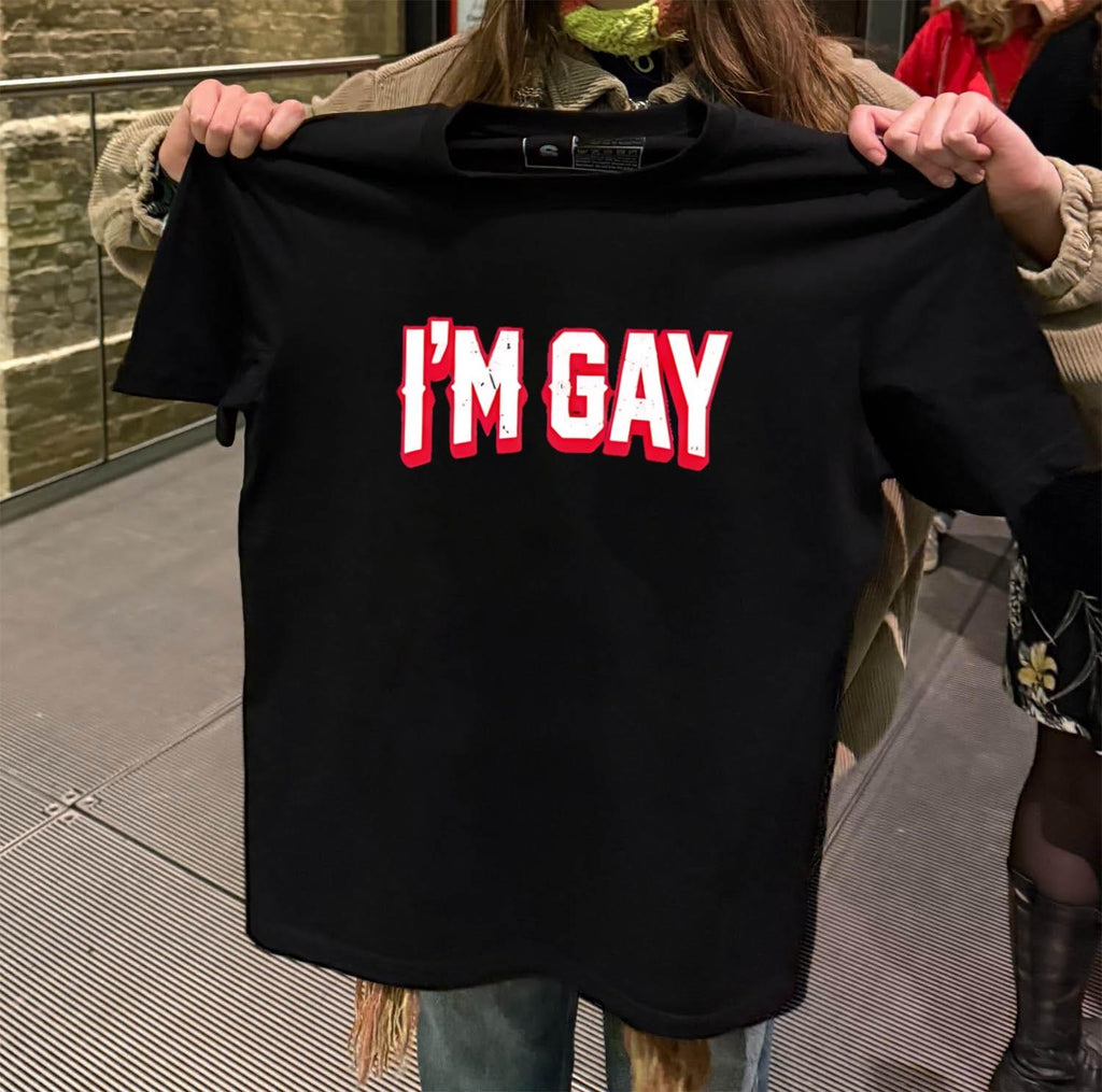 I’m Gay Bold White Block Letters Distressed Red Shadow shirt