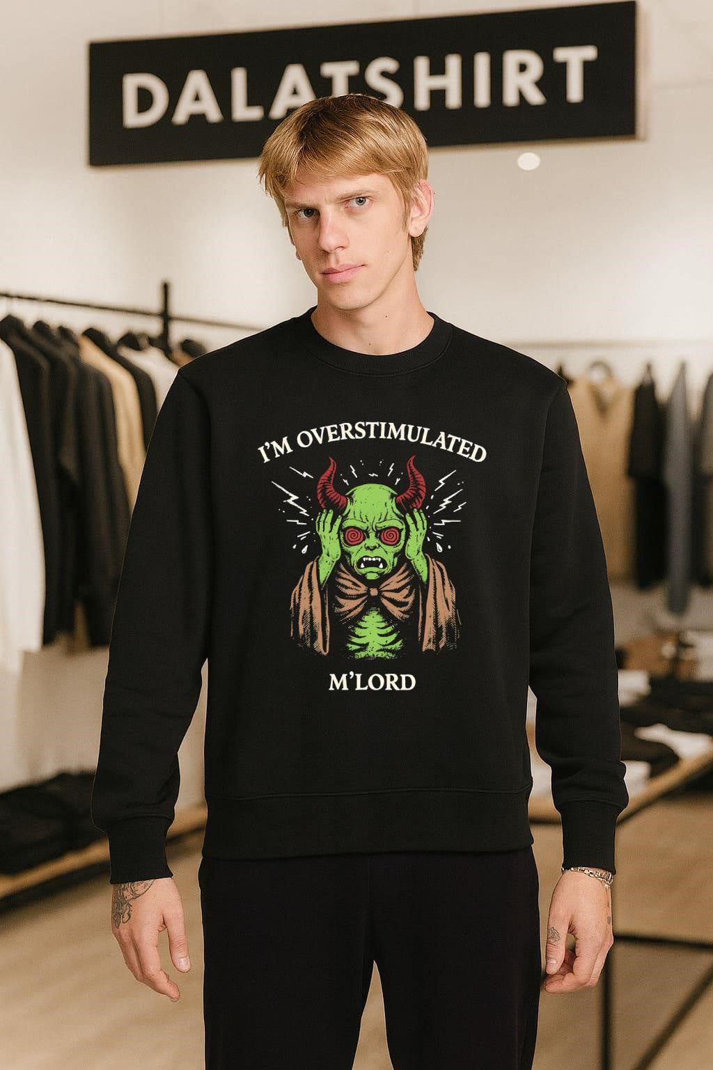 I’m Overstimulated M’Lord Green Demon Horns Hypnotized Eyes shirt