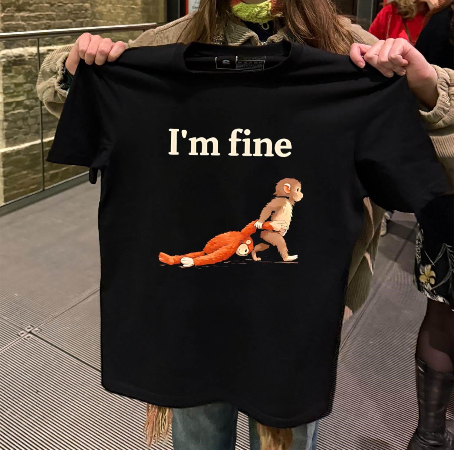 I’m fine Monkey and Slumped Orangutan Illustration shirt