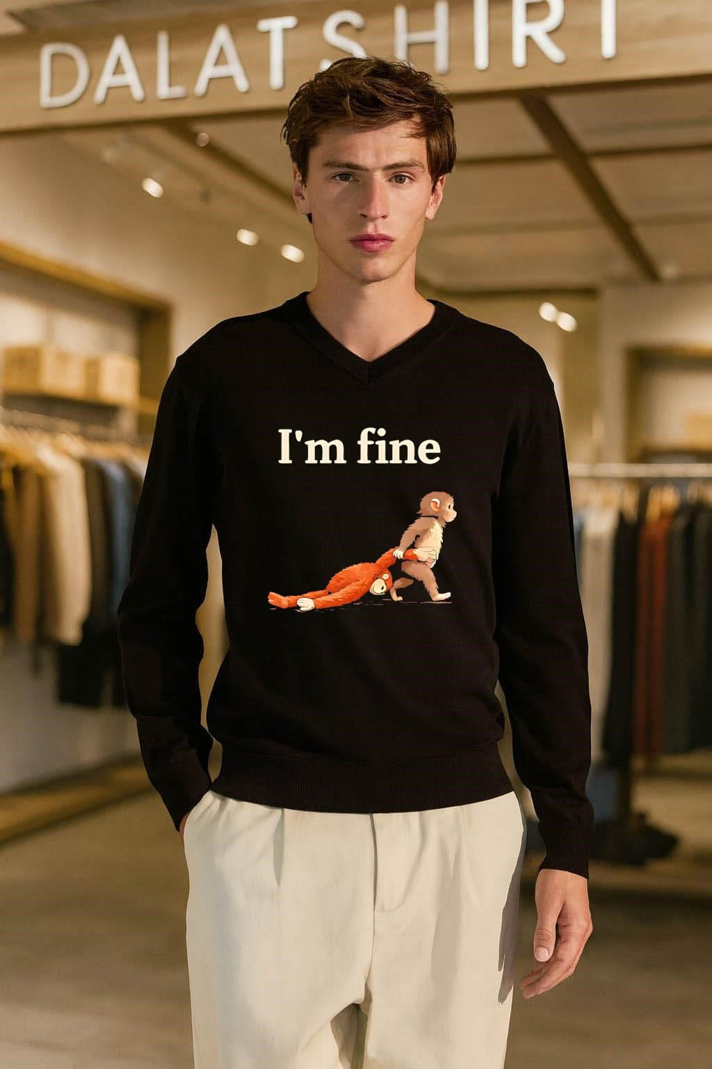 I’m fine Monkey and Slumped Orangutan Illustration shirt