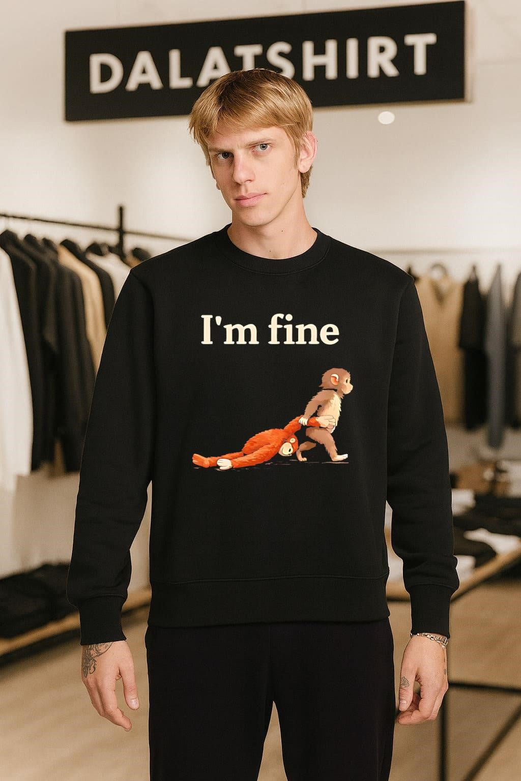 I’m fine Monkey and Slumped Orangutan Illustration shirt