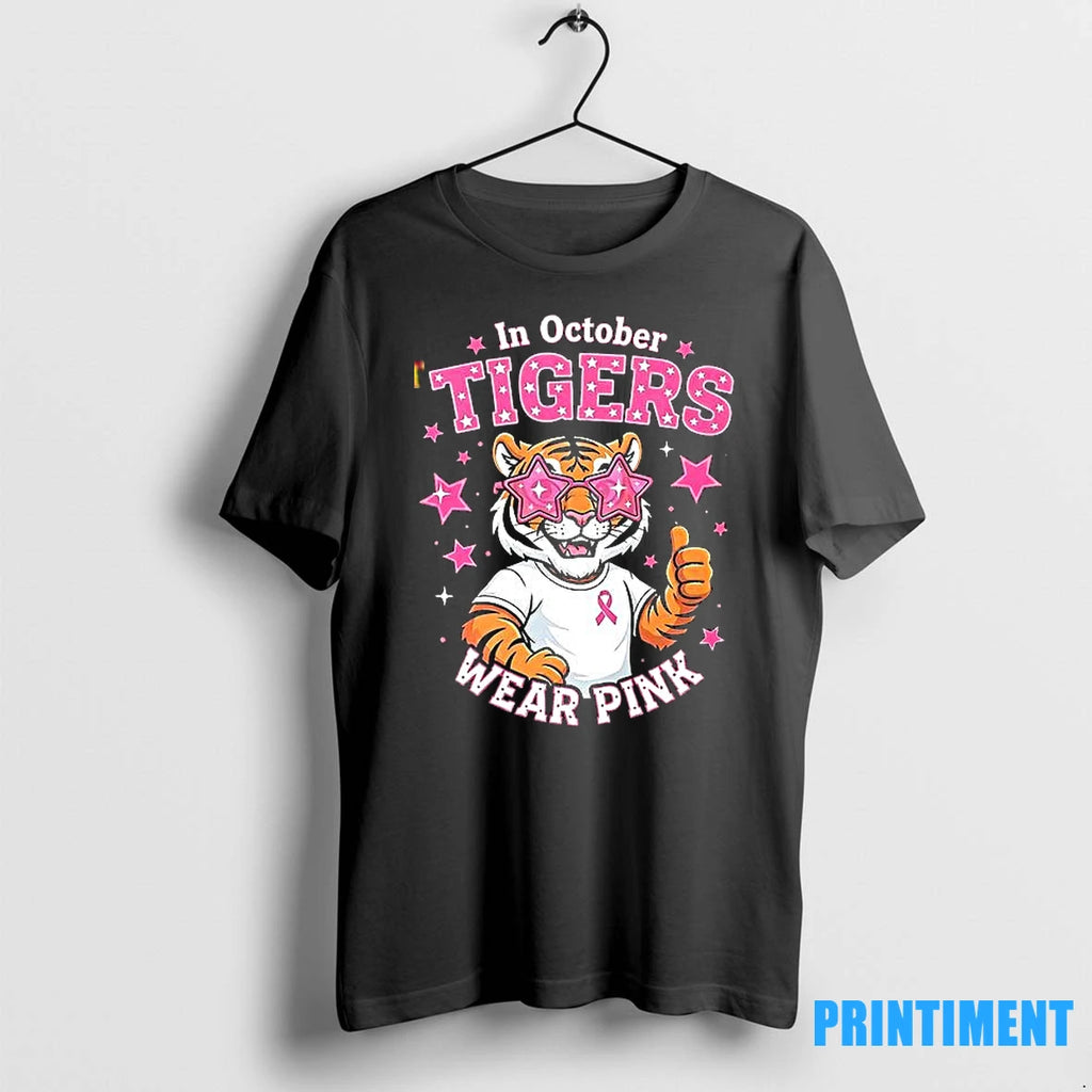 In October Tigers Wear Pink Breast Cancer Awareness School Spirit Tshirts Sweater