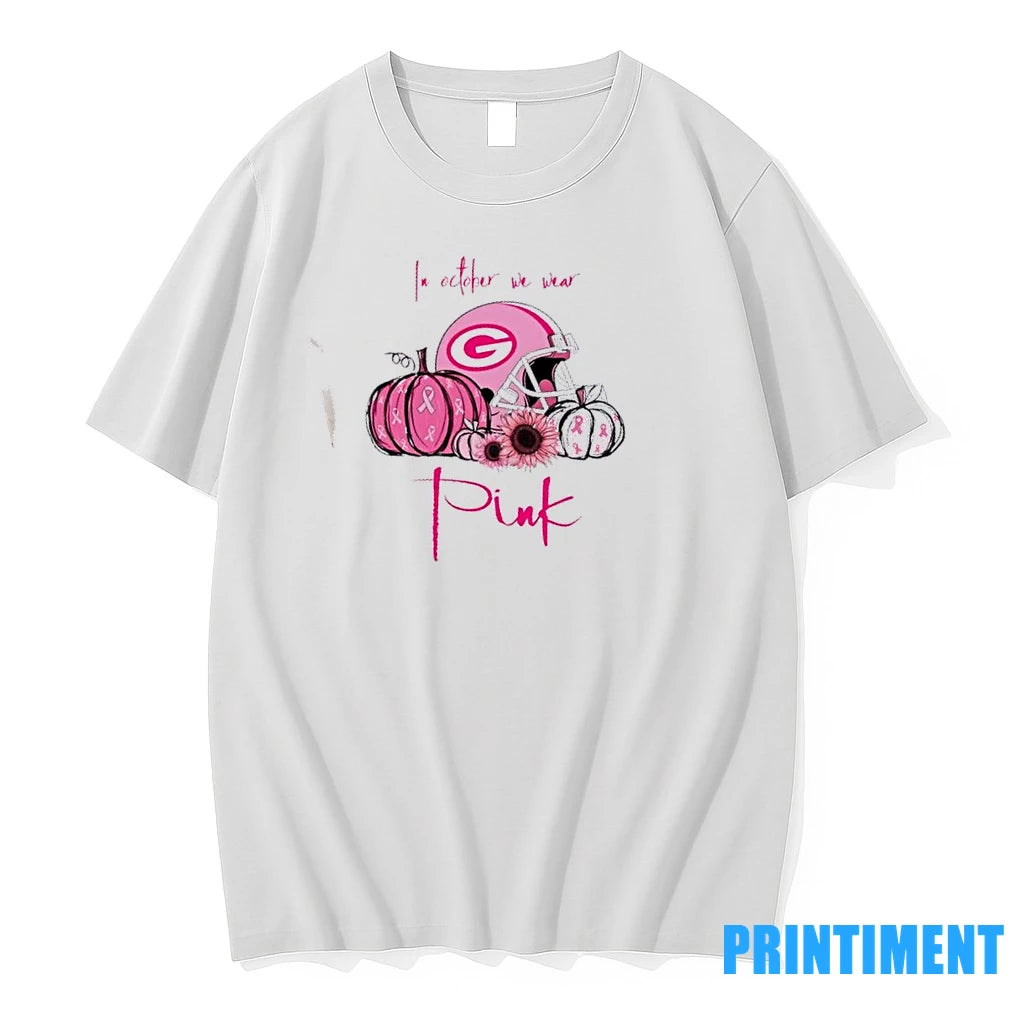 In October We Wear Pink Green Bay Packers Football Helmet Tshirts Sweater