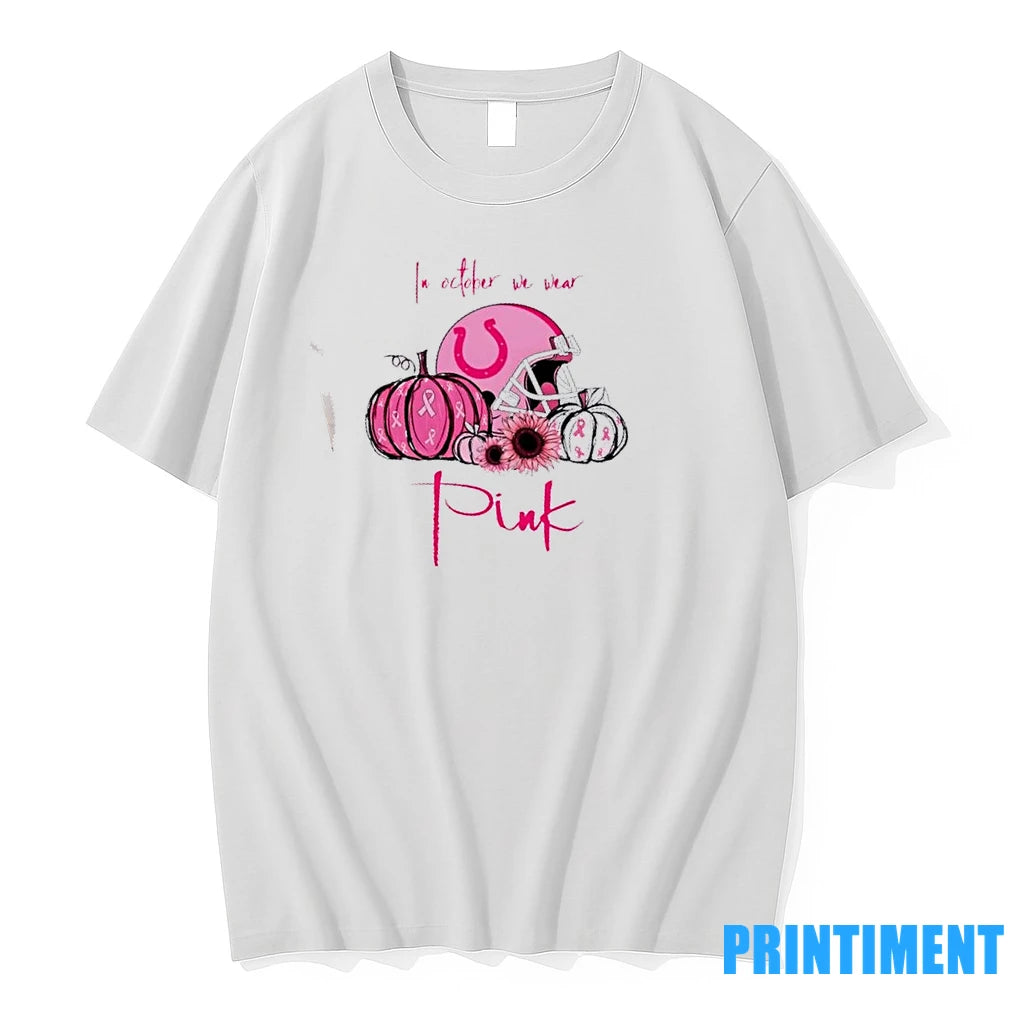 In October We Wear Pink Indianapolis Colts Football Helmet Tshirts Sweater