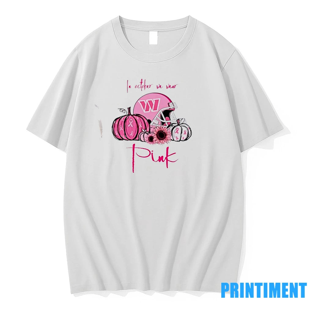 In October We Wear Pink Washington Commanders Football Helmet Tshirts Sweater
