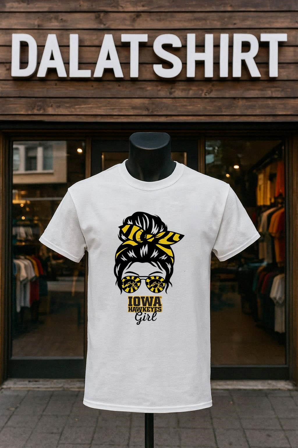 Iowa Hawkeyes Girl Sunglasses Messy Bun shirt