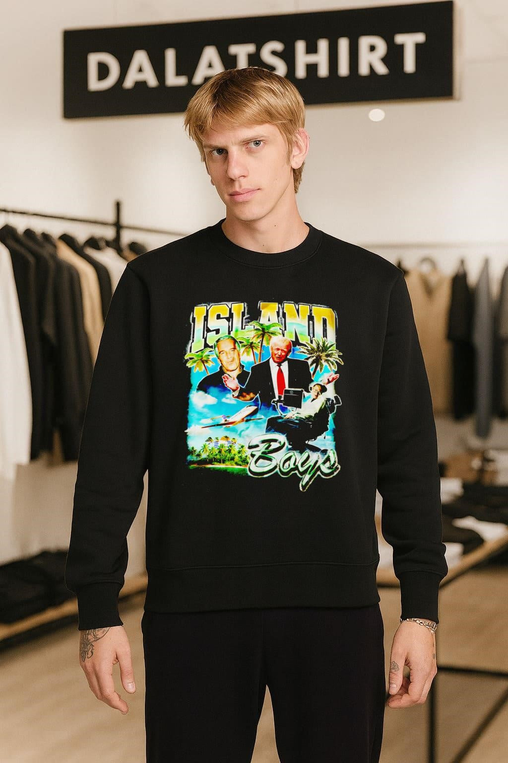 Island Boys Jeffrey Epstein Donald Trump Stephen Hawking Tropical Palm Tree shirt