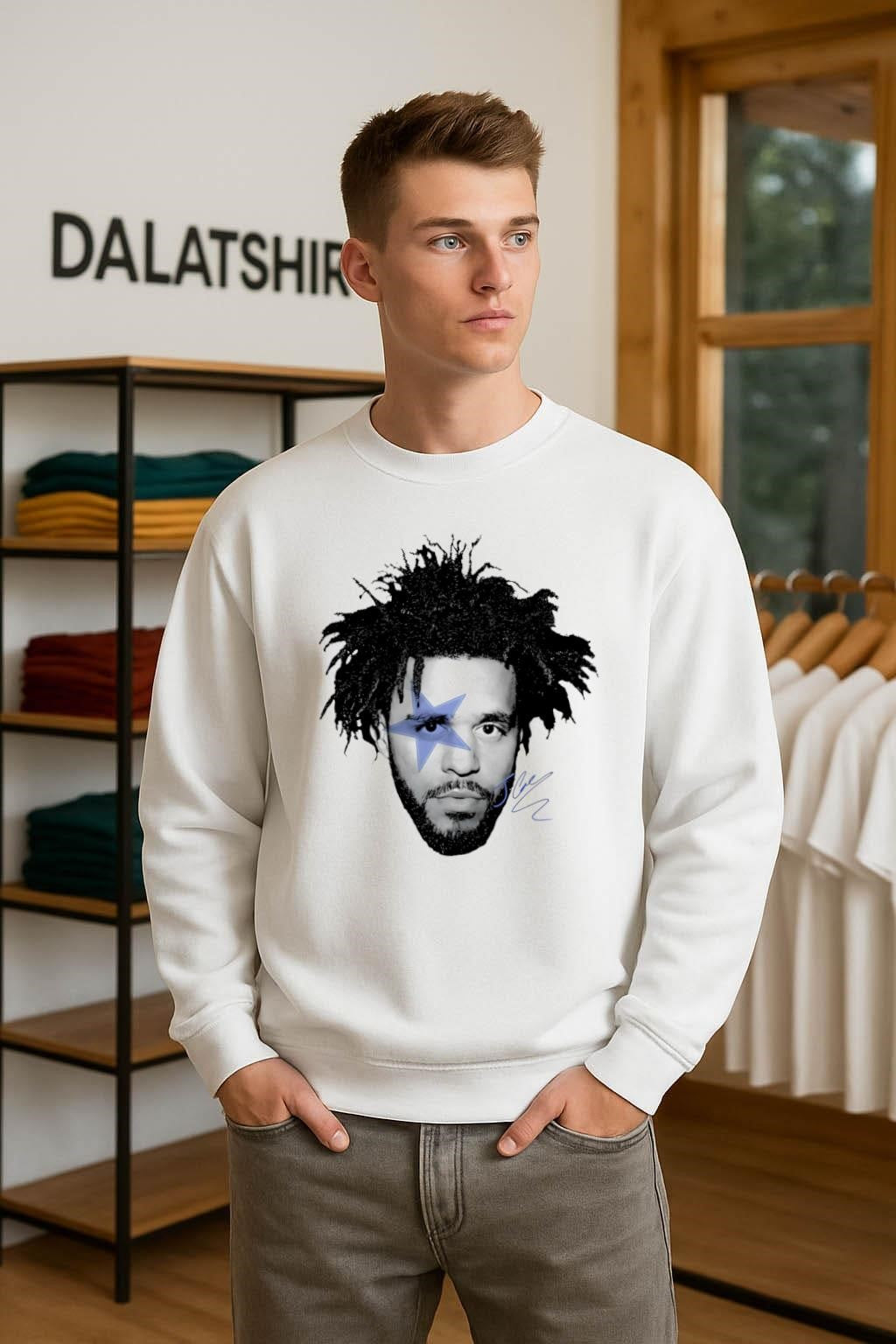 J Cole Blue Star Face Signature Graphic Music Rap shirt