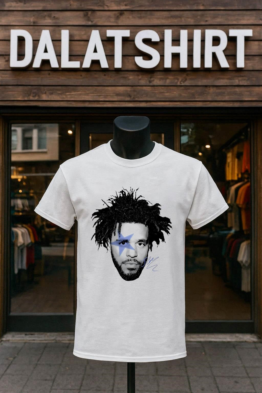 J Cole Blue Star Face Signature Graphic Music Rap shirt