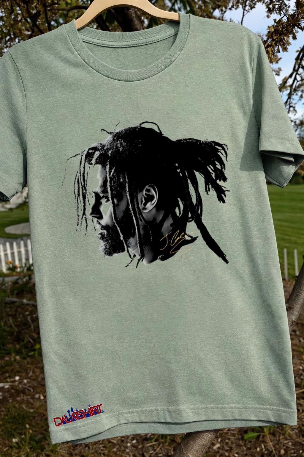 J. Cole Portrait Black and White Rapper Profile Gold Signature shirt
