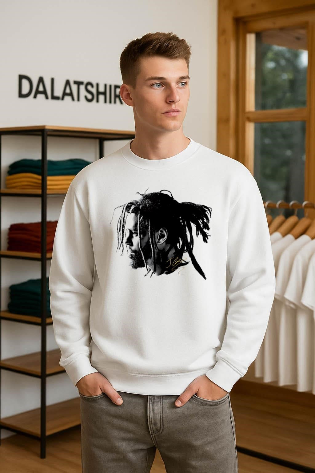 J. Cole Portrait Black and White Rapper Profile Gold Signature shirt