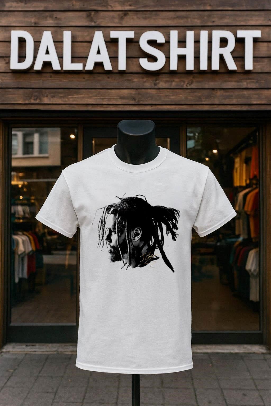 J. Cole Portrait Black and White Rapper Profile Gold Signature shirt