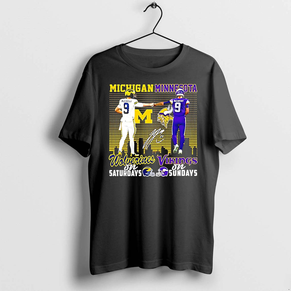J J Mccarthy Michigan Wolverines On Saturdays Vs Minnesota Vikings On Sundays Tshirts Sweater