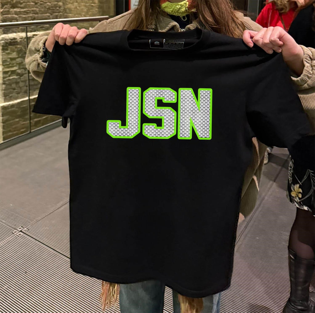 JSN Chain Pattern Textured Letters Neon Green Outline shirt