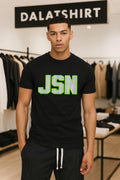 JSN Chain Pattern Textured Letters Neon Green Outline shirt