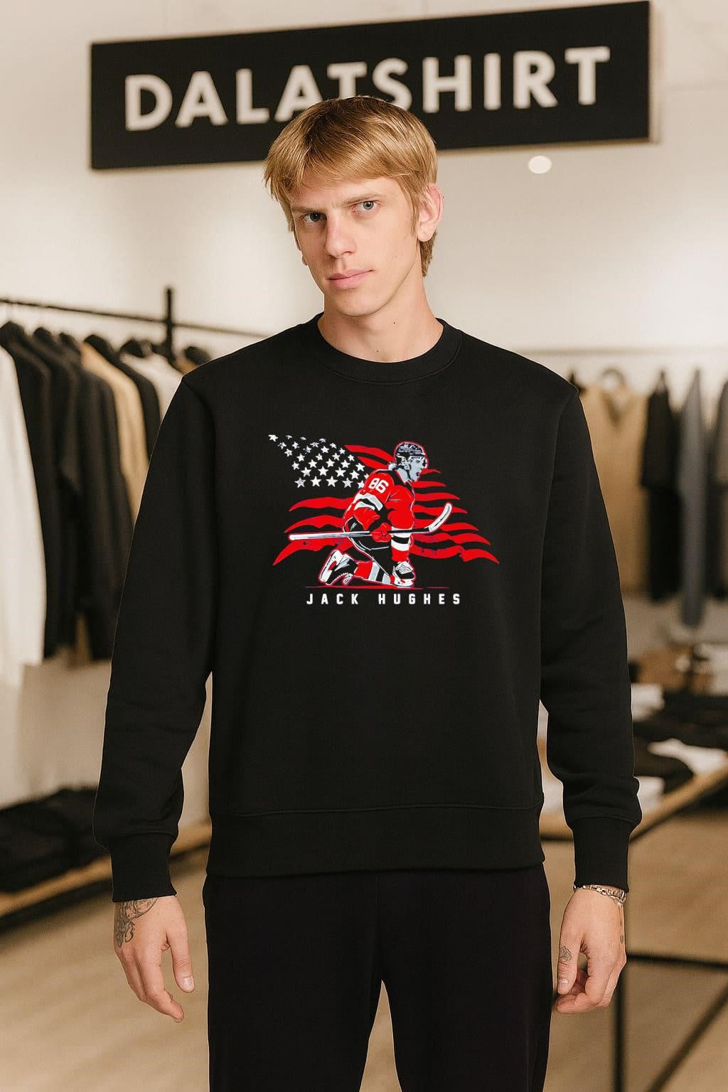 Jack Hughes 86 New Jersey Hockey USA Flag shirt