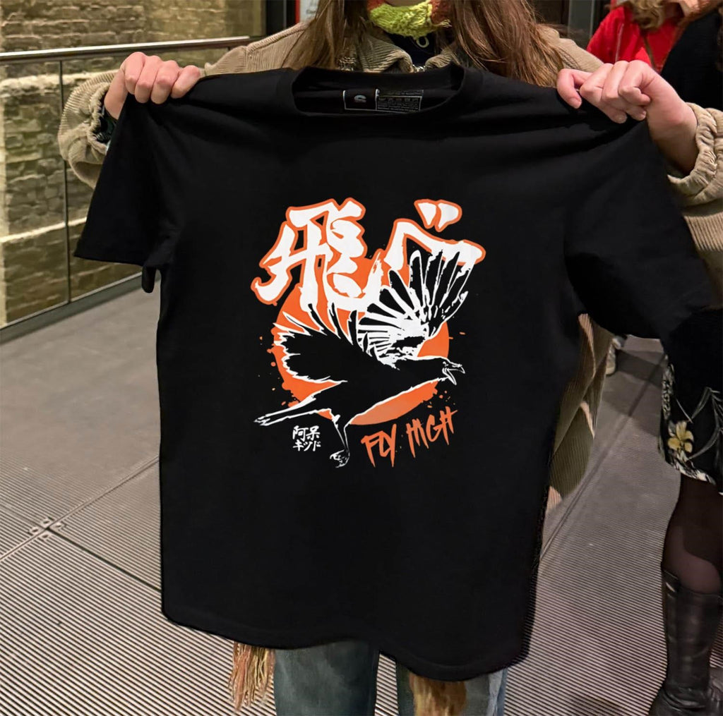 Japanese Kanji Fly High Crow Wings Silhouette shirt