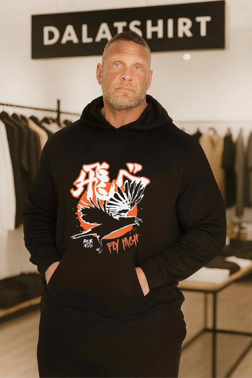 Japanese Kanji Fly High Crow Wings Silhouette shirt