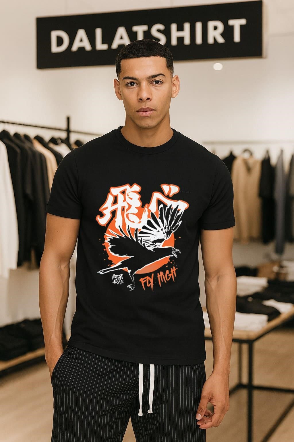 Japanese Kanji Fly High Crow Wings Silhouette shirt