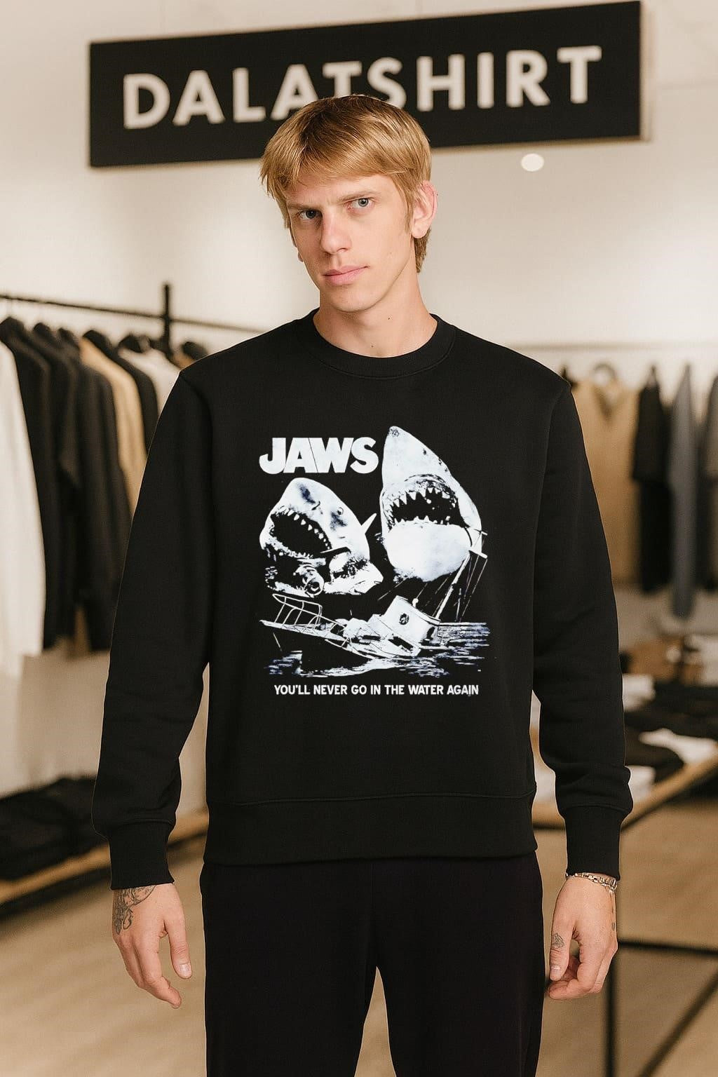 Jaws Movie Poster Shark Boat You’ll Never Go In The Water Again shirt