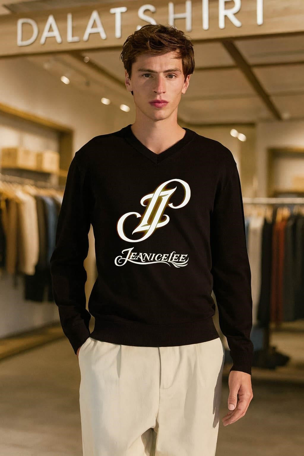 Jeanicelee Band Logo Script Typography Elegant White Graphic shirt