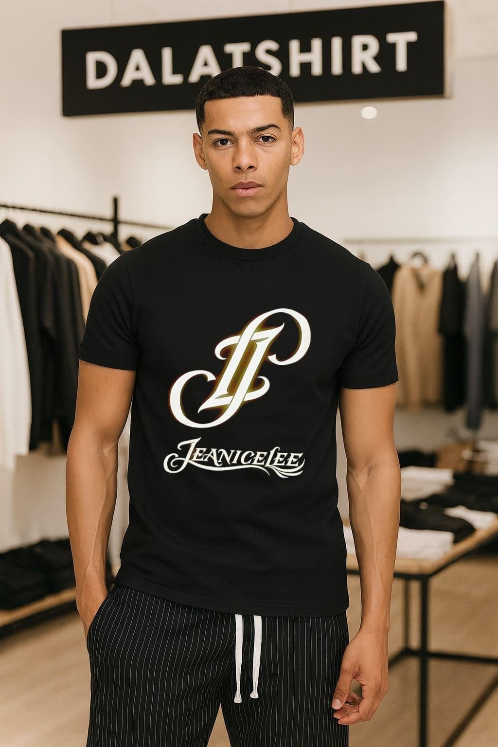 Jeanicelee Band Logo Script Typography Elegant White Graphic shirt