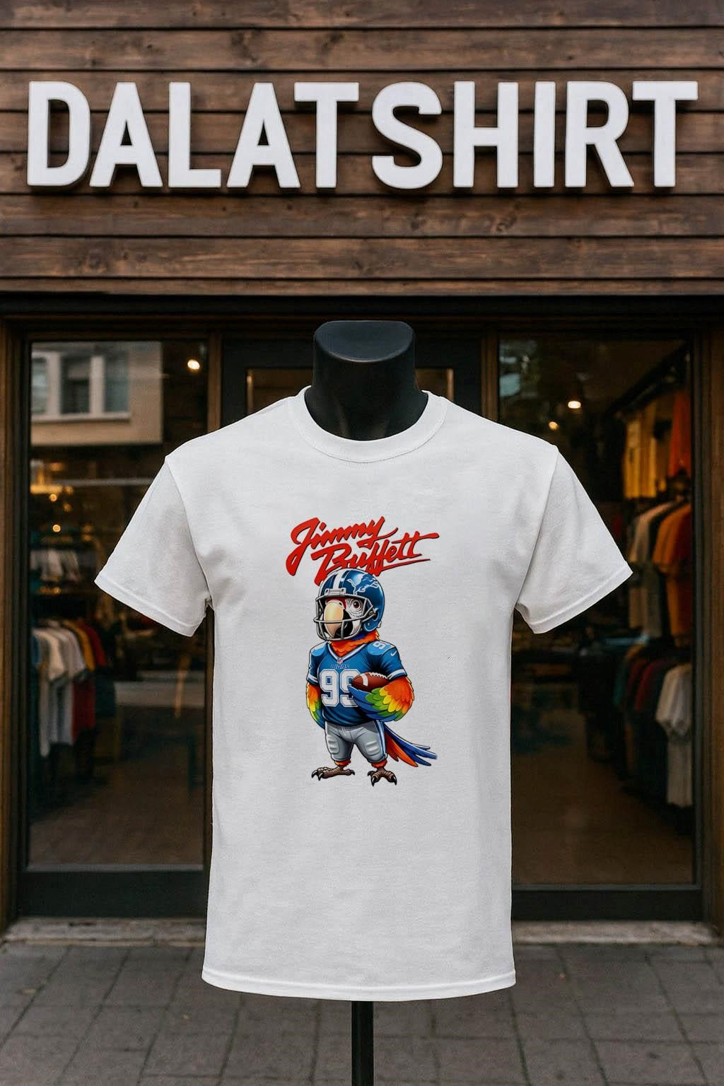 Jimmy Buffett Detroit Lions Parrot Number 99 Football shirt