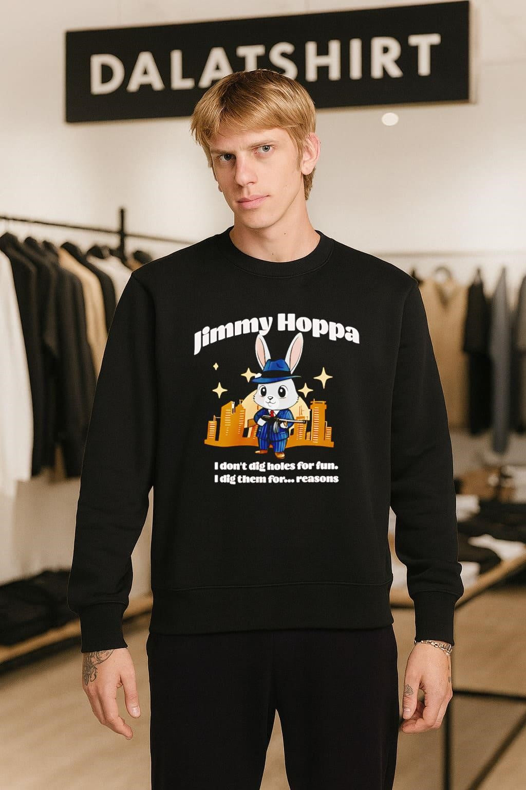 Jimmy Hoppa bunny mobster I don’t dig holes for fun shirt
