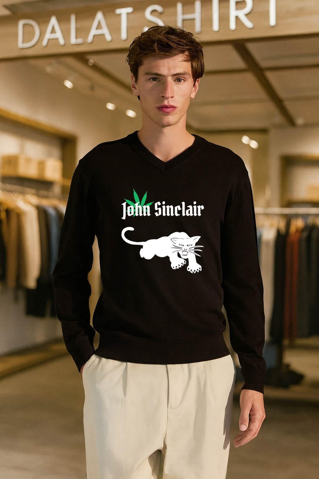 John Sinclair Marijuana Leaf White Panther Graphics shirt