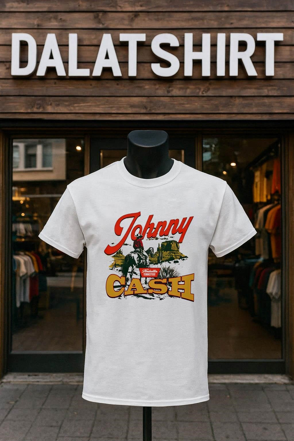 Johnny Cash Nashville Tennessee cowboy riding horse desert shirt