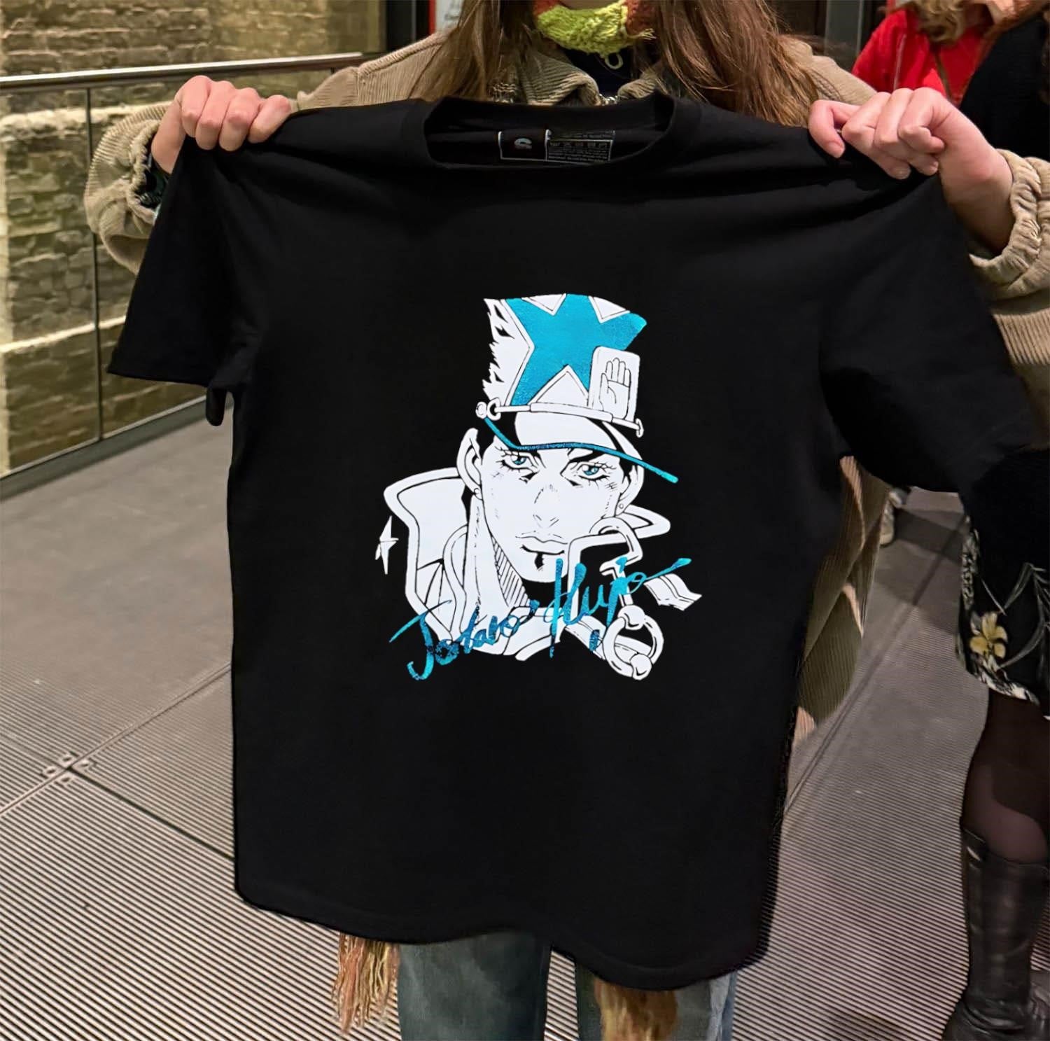 Jotaro Kujo Anime Man Star Hat Teal Glitter Stone Ocean shirt