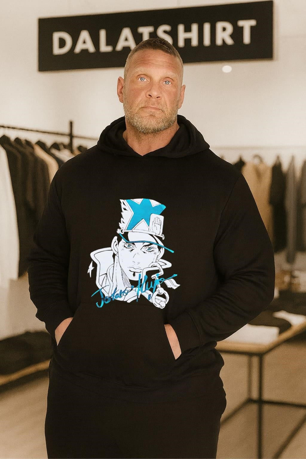 Jotaro Kujo Anime Man Star Hat Teal Glitter Stone Ocean shirt