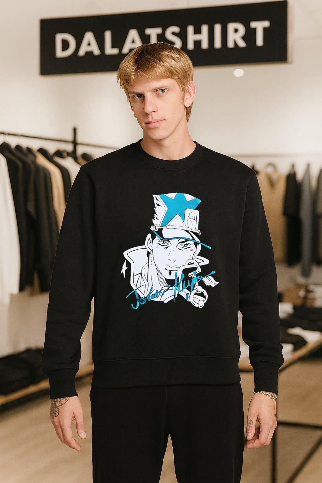 Jotaro Kujo Anime Man Star Hat Teal Glitter Stone Ocean shirt