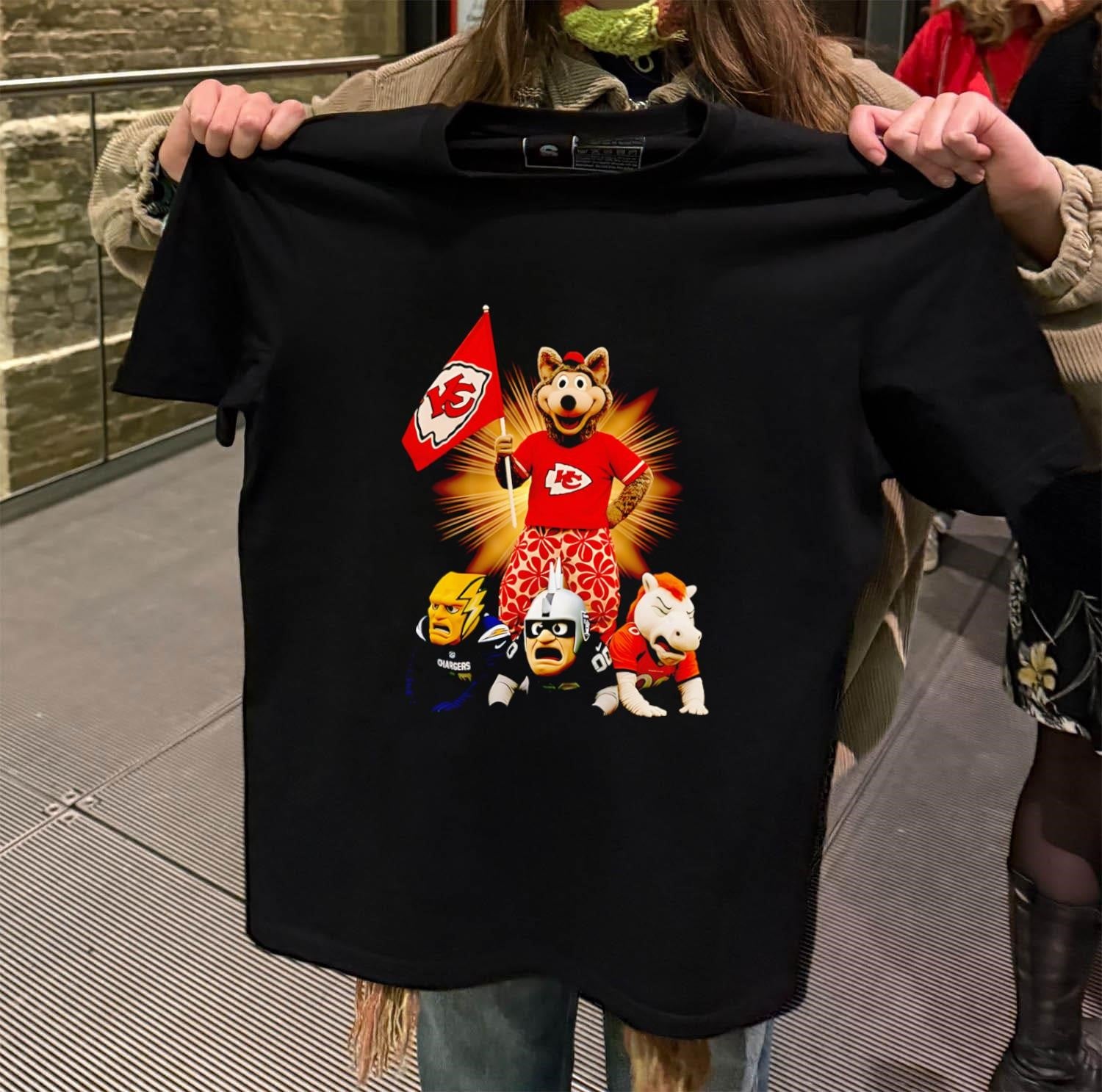 Kansas City Chiefs Mascot Standing Over Chargers Raiders Broncos shirt