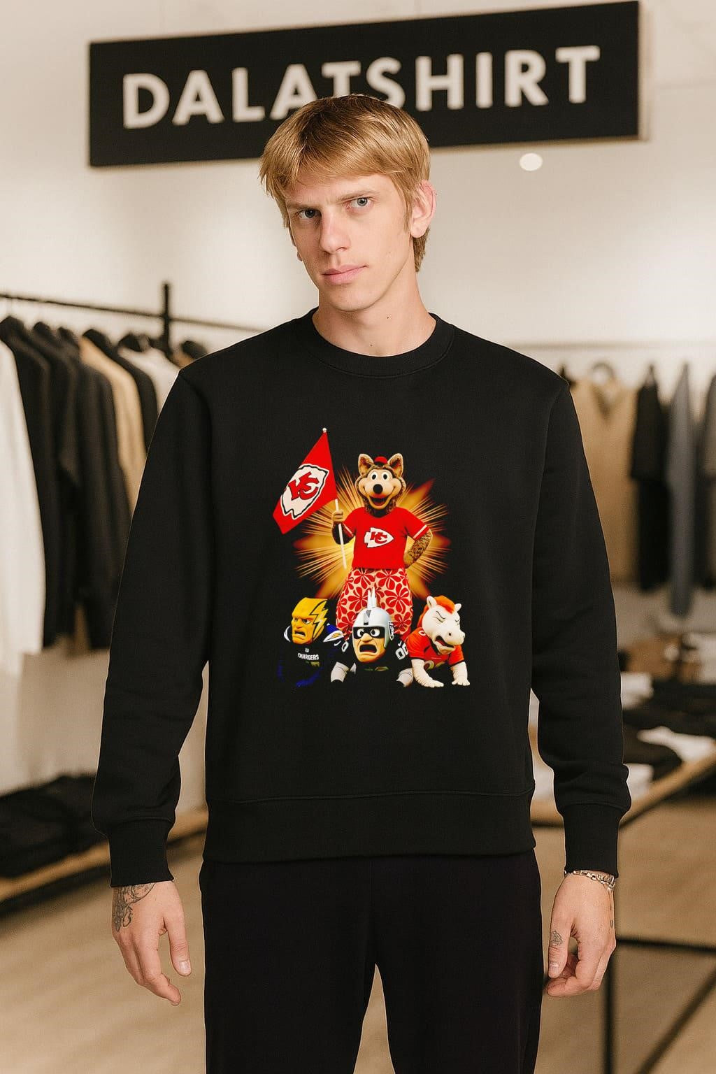 Kansas City Chiefs Mascot Standing Over Chargers Raiders Broncos shirt