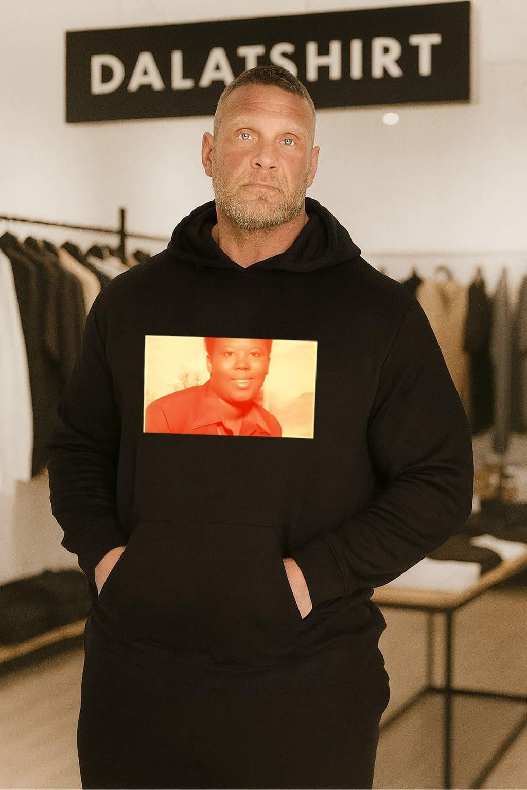 King Harris wear Sabrina Jackson shirt