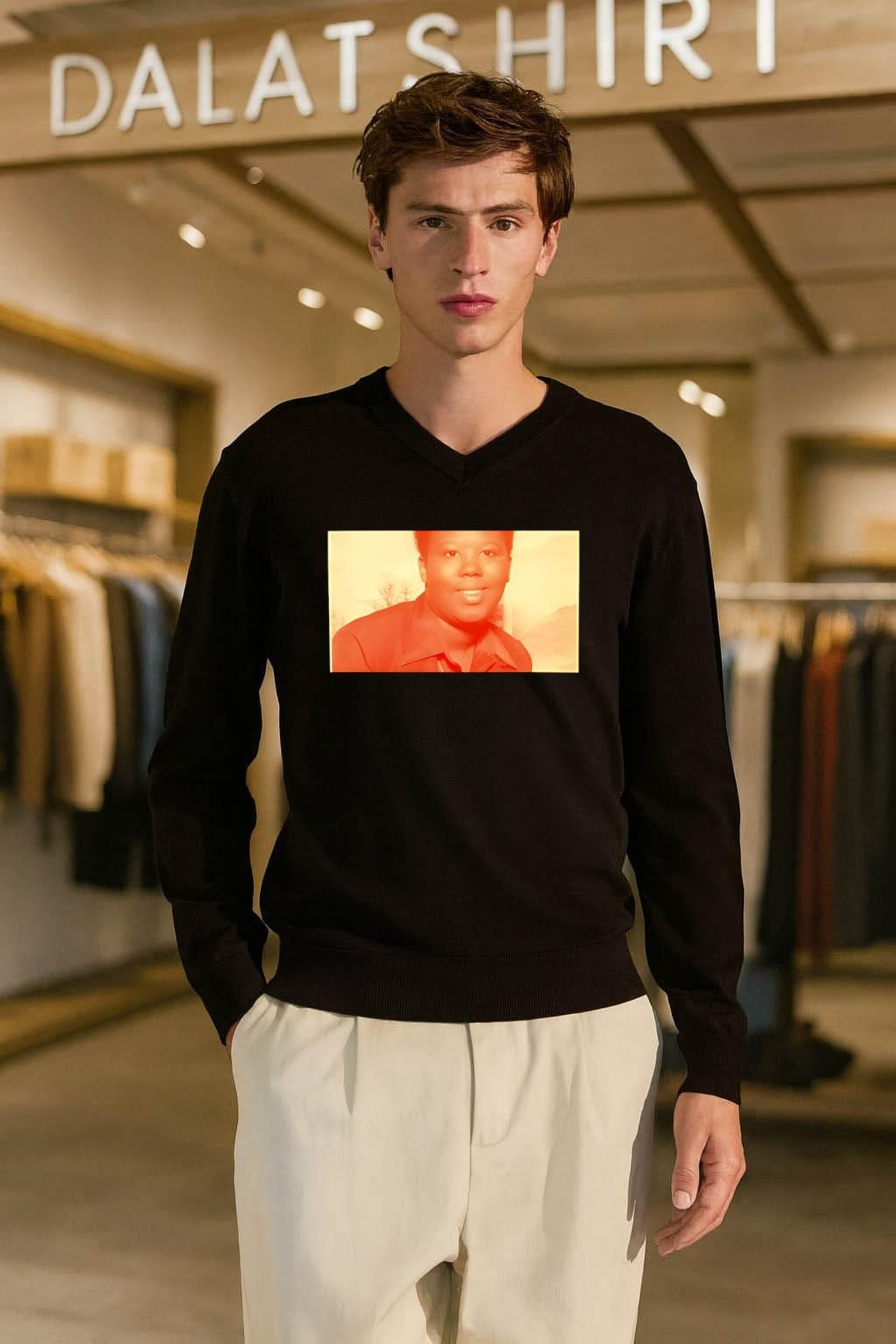 King Harris wear Sabrina Jackson shirt