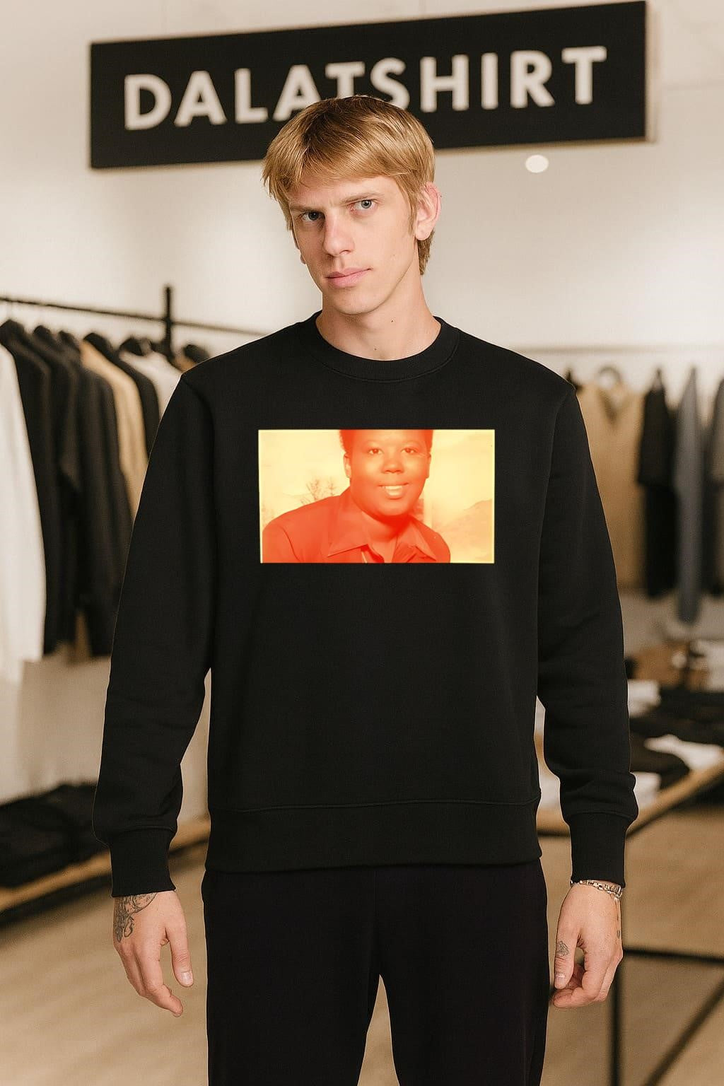 King Harris wear Sabrina Jackson shirt