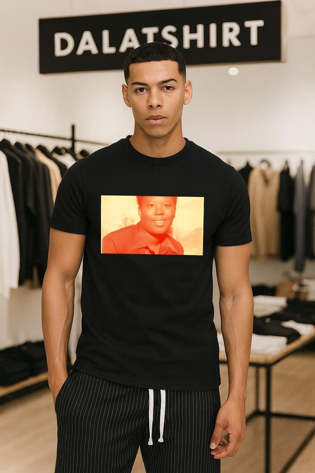 King Harris wear Sabrina Jackson shirt