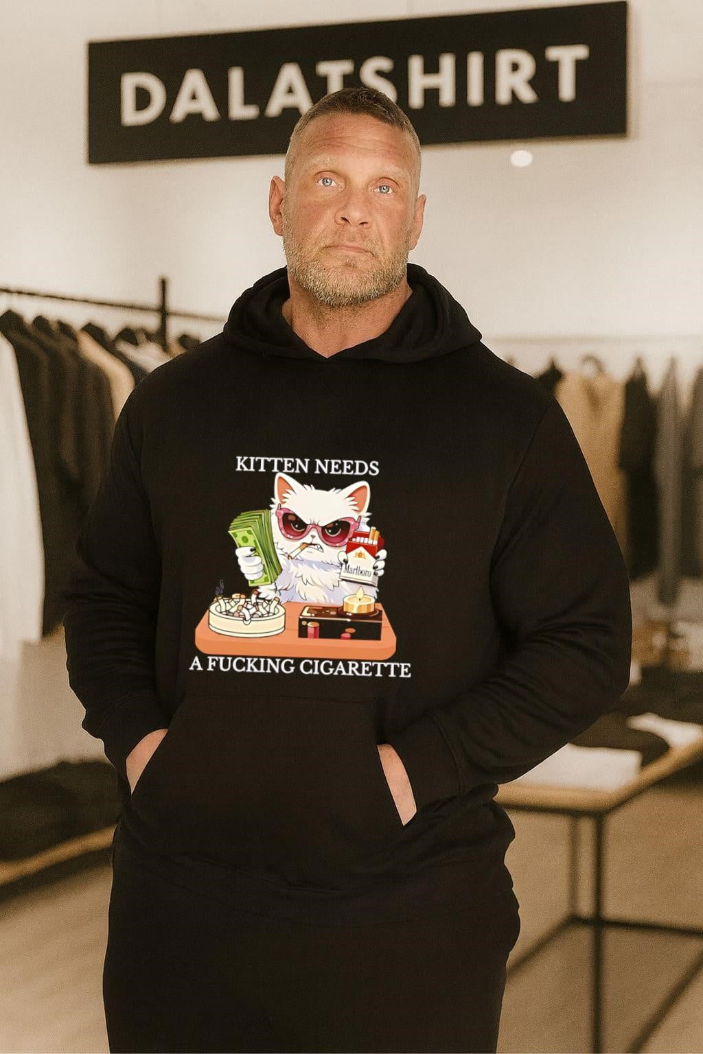 Kitten Needs A Fucking Cigarette Funny Cat Smoking Money Glasses shirt