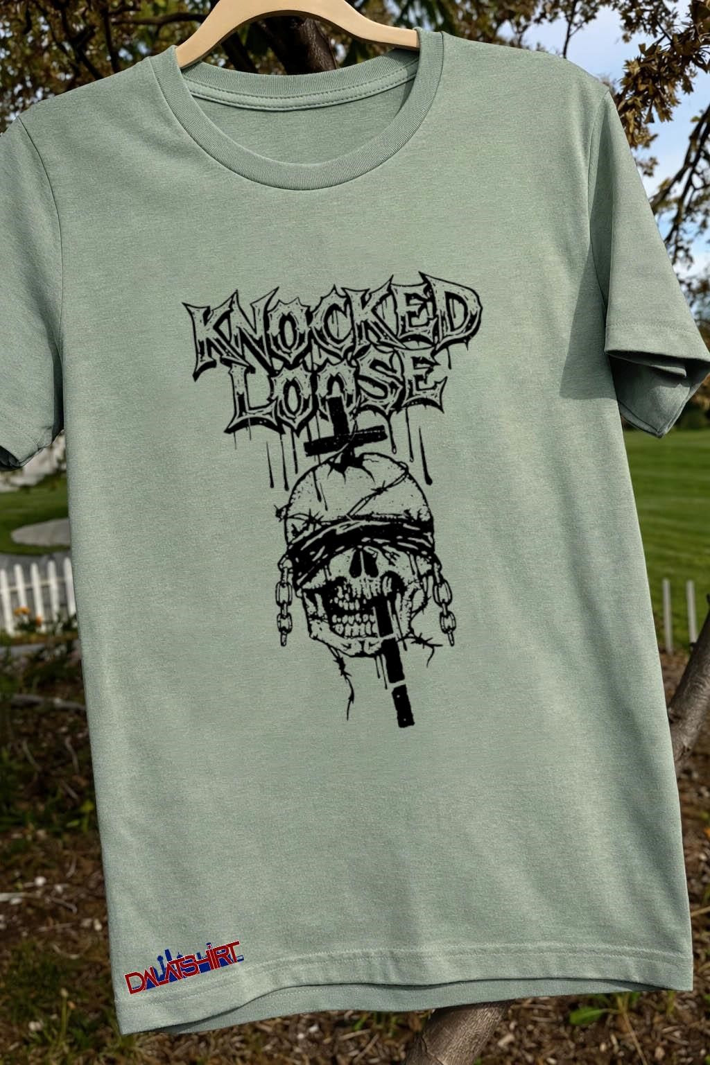Knocked Loose Blindfolded Skull Barbed Wire Cross Chain Graphic shirt