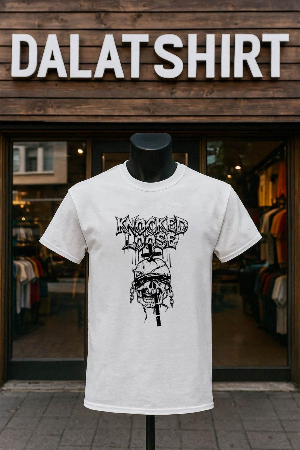 Knocked Loose Blindfolded Skull Barbed Wire Cross Chain Graphic shirt