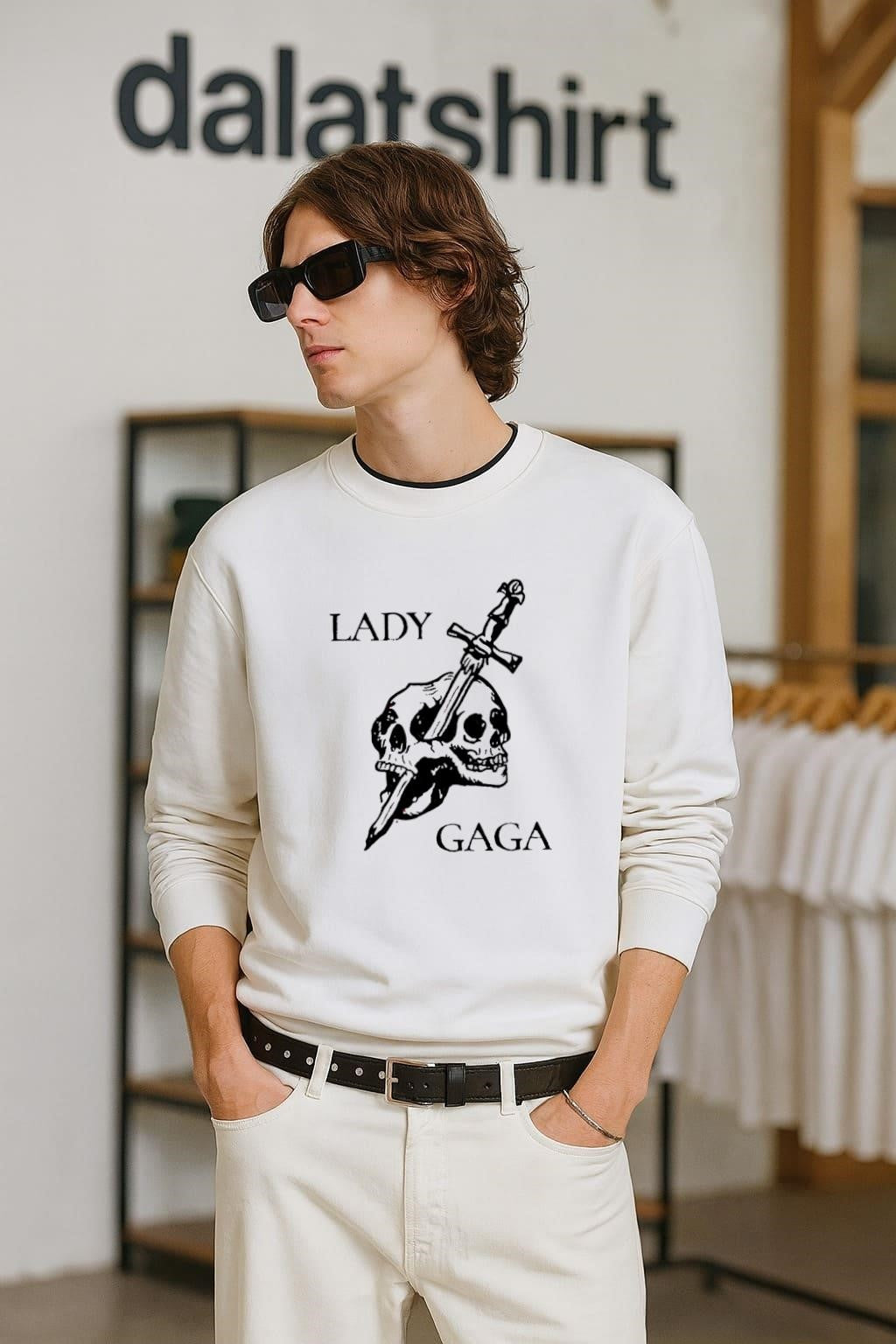 Lady Gaga Sword Through Double Skulls Gothic Graphic shirt