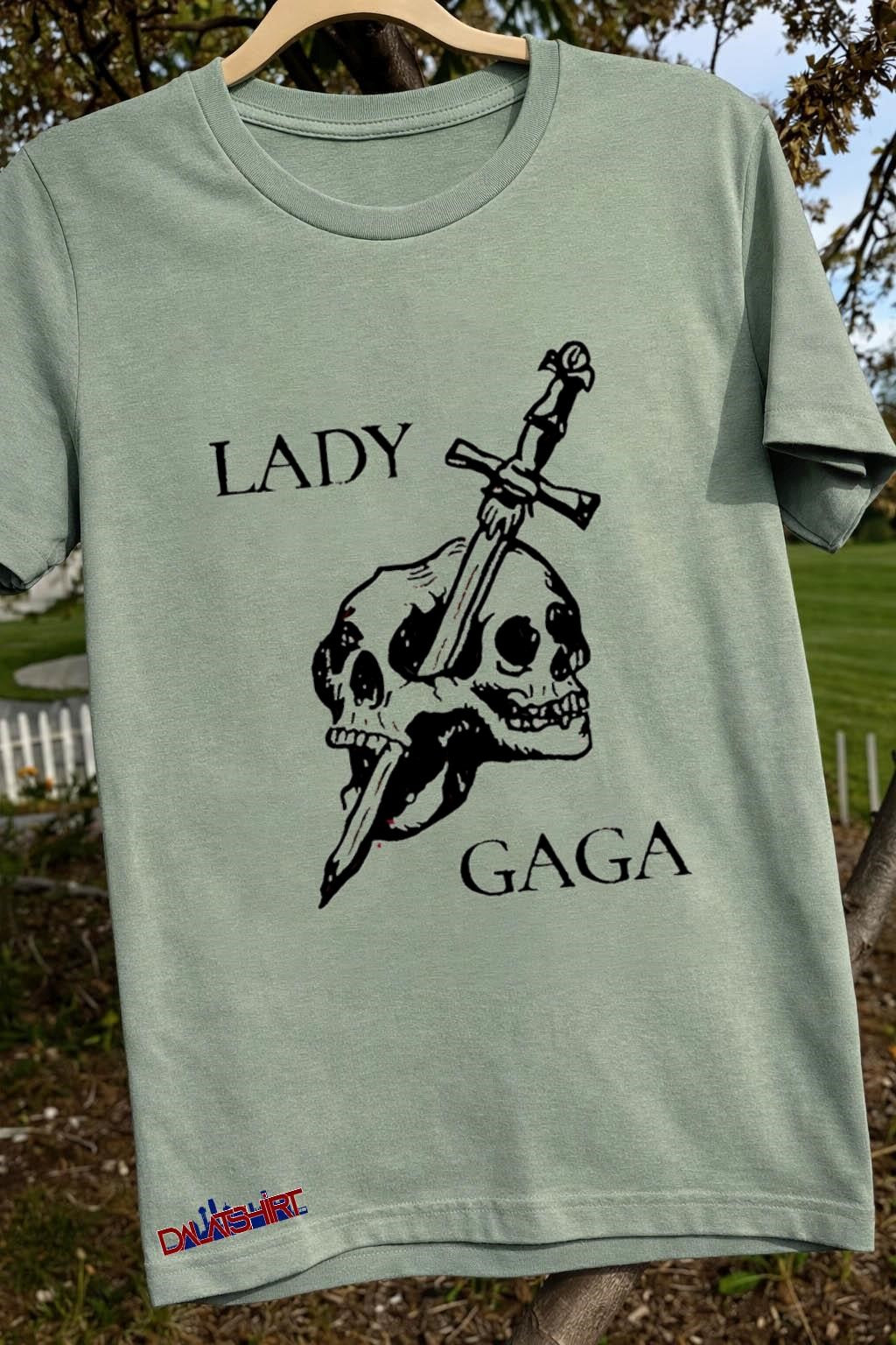 Lady Gaga Sword Through Double Skulls Gothic Graphic shirt