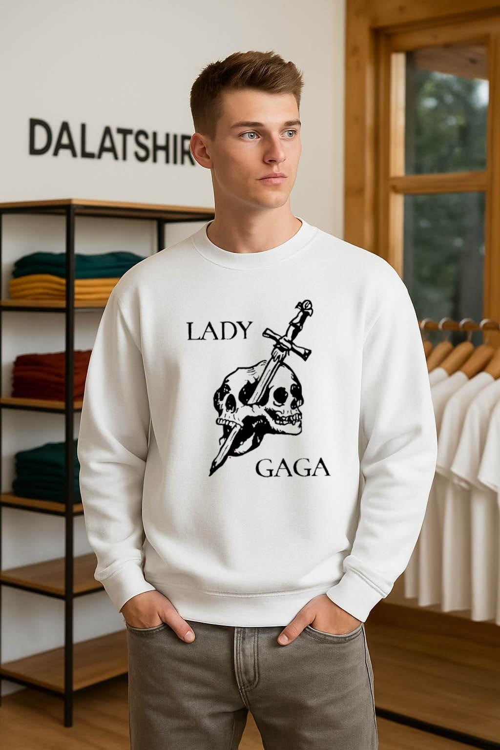 Lady Gaga Sword Through Double Skulls Gothic Graphic shirt